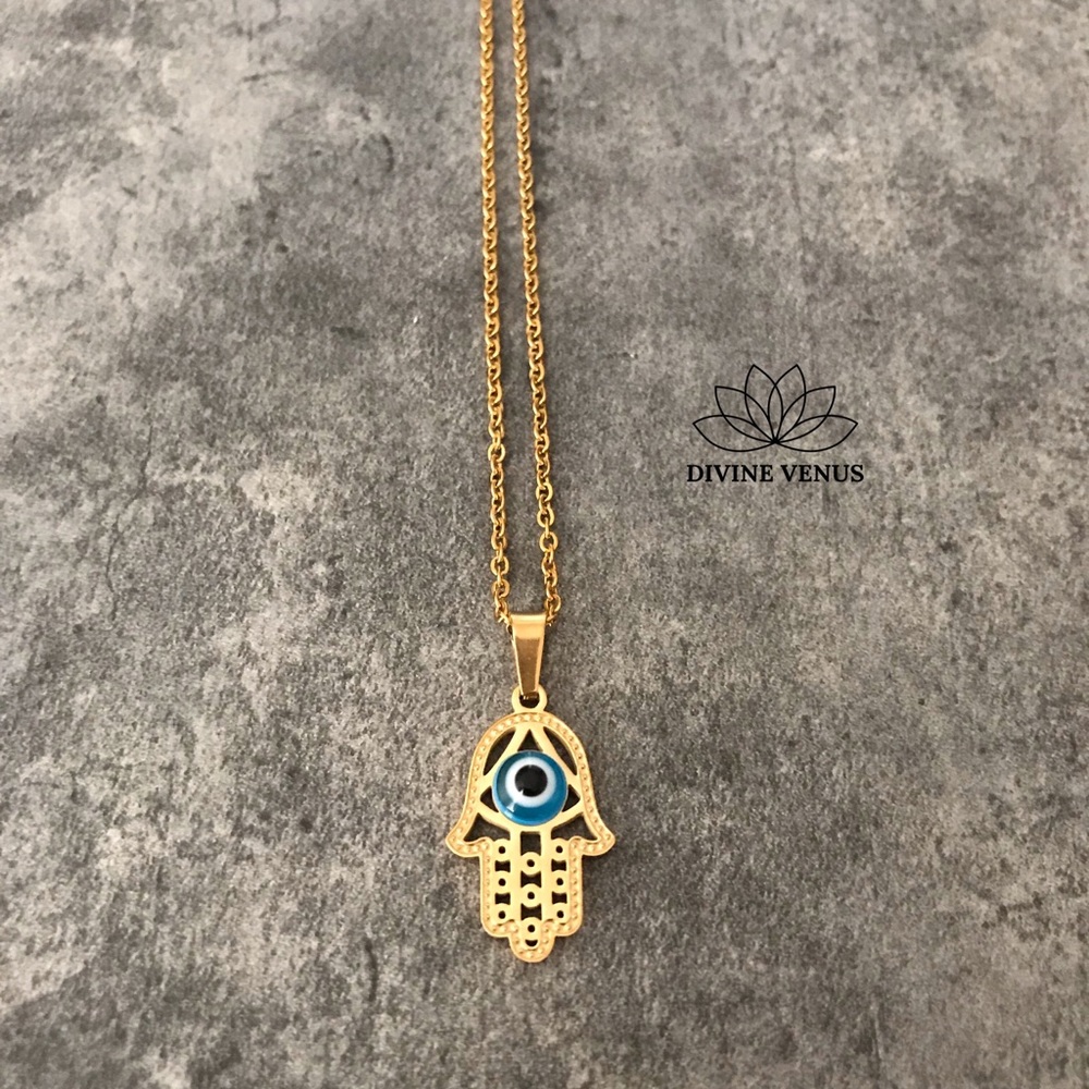 Hamsa Evil Eye Stainless Steel Necklace - Picture 6 of 12